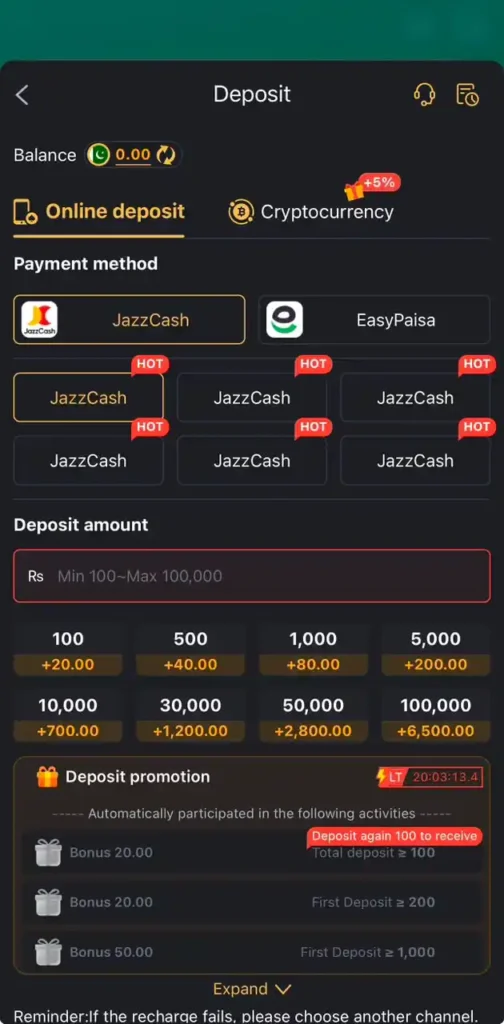 M999 Game Deposit Page
